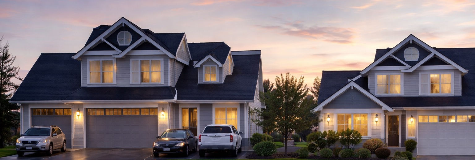 Neighborhood with homes and cars