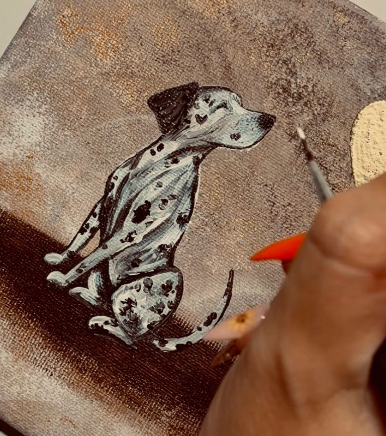 Original dog painting being created by LadybugArt