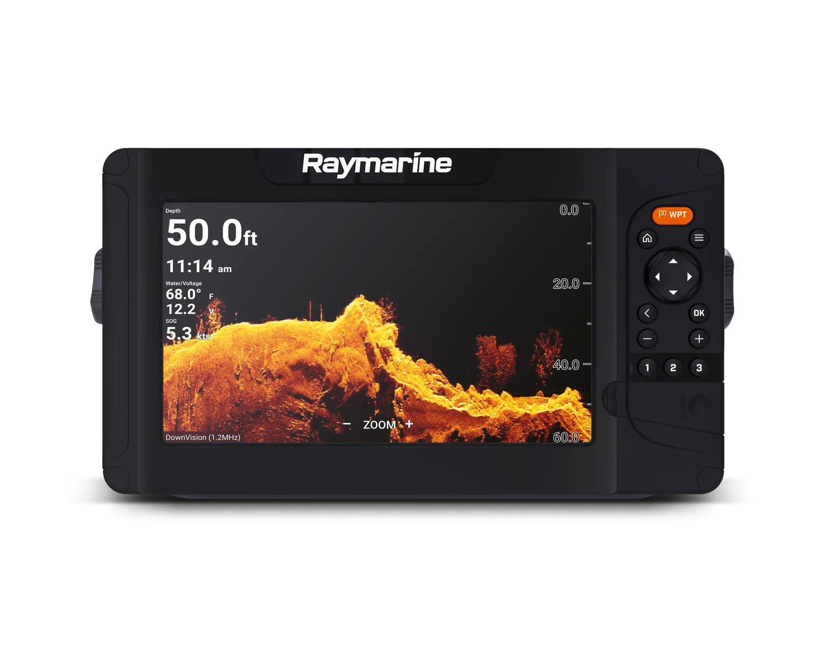 Raymarine Element 9 HV — εμπρόσθια όψη με παράδειγμα HyperVision