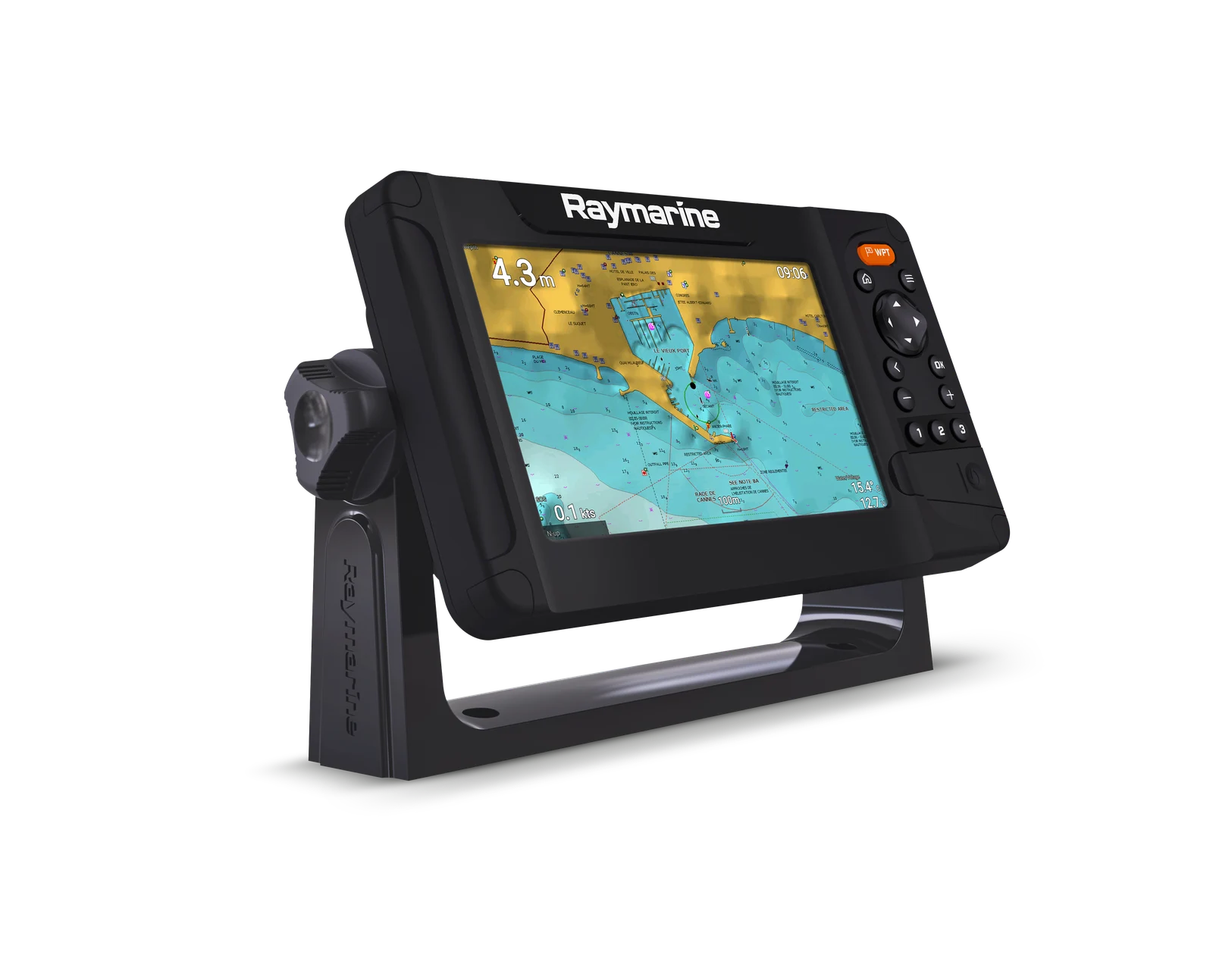 Raymarine Element 7 S — πλάγια όψη με ενδεικτική προβολή χάρτη