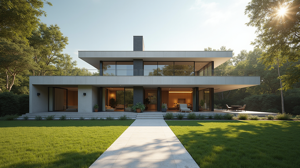 Wide angle view of a modern home exterior