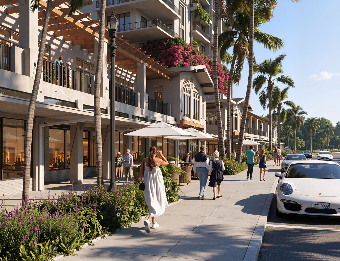 A view of the rehabilitated Mira Mar building along South Palm Avenue.