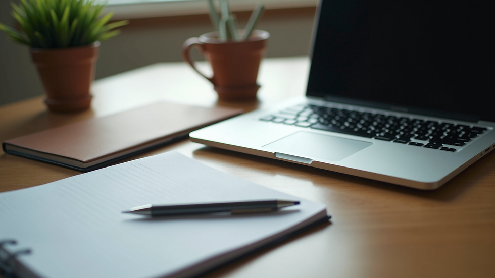 High angle view of a laptop and study materials on a desk