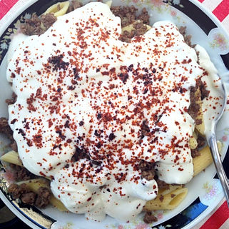 PASTA WITH GROUND BEEF & GARLIC YOGURT