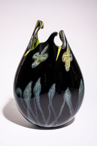 Tear-drop shaped artisan glass vase by Drew Raskin