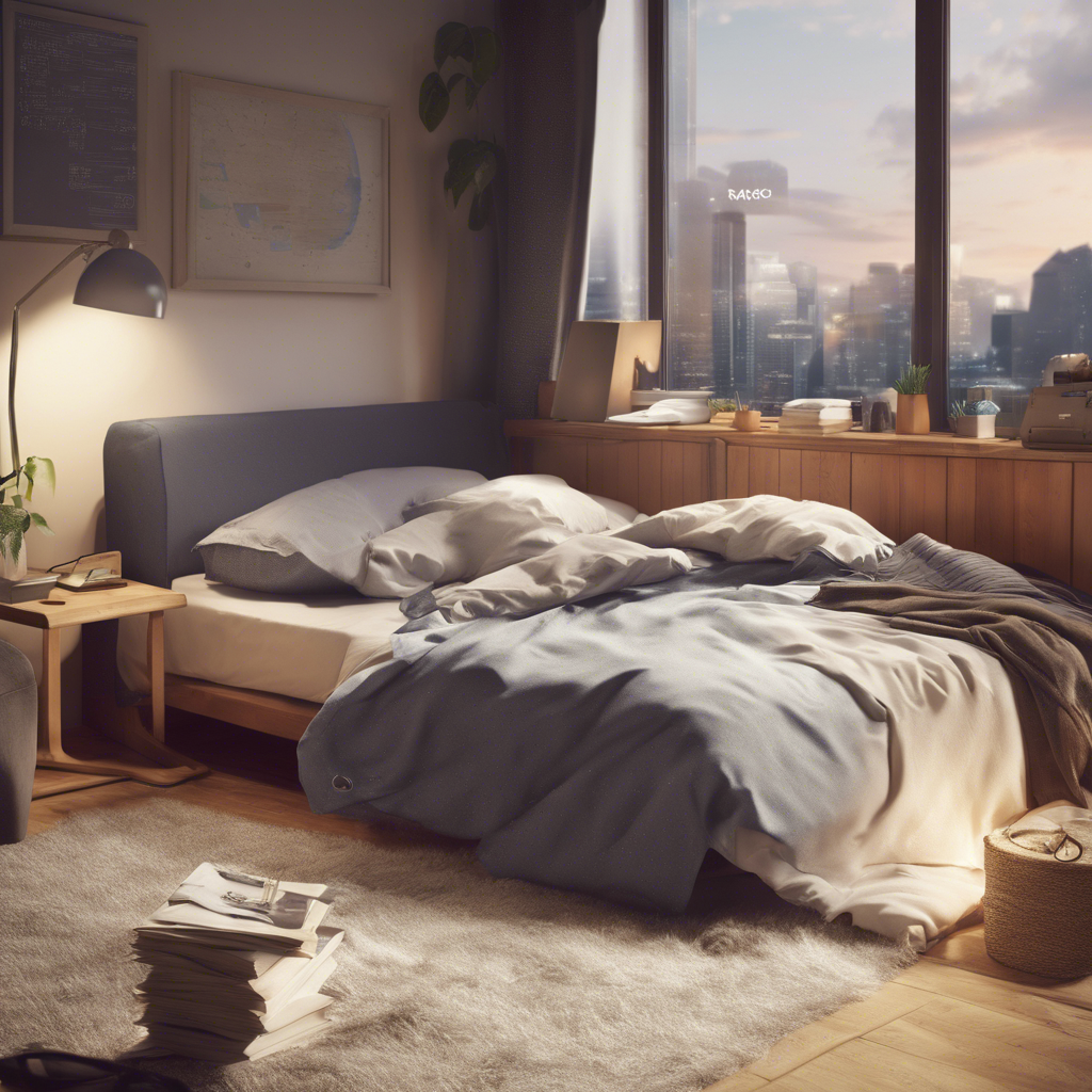 A messy bedroom, close up on unmade bed with grey bedding