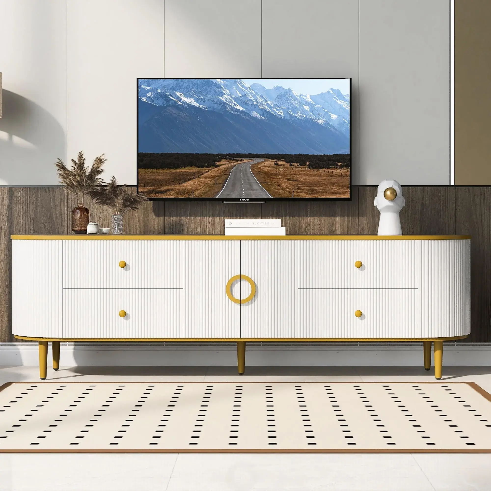 The Lumina Glamour TV Console with 4 Drawers and Cabinet, Entertainment