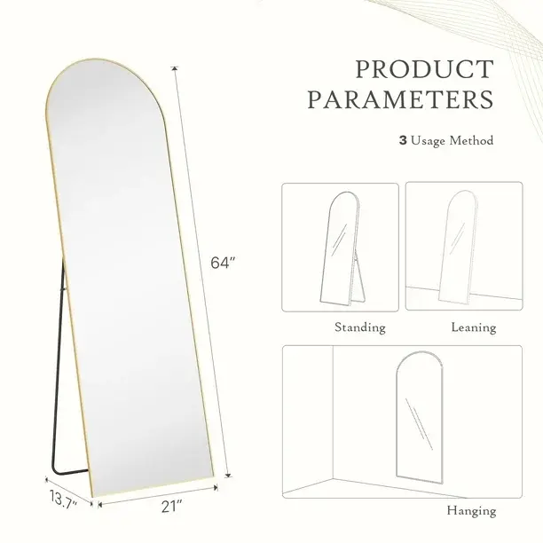 Thumbnail: Arched Mirror Full Length,Free Standing Leaning Mirror Hanging Mounted B