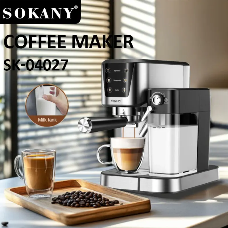 Thumbnail: SOKANY SK-04027 20Bar All-in-One Coffee Maker with 1.0L Water Tank, 700ML Milk