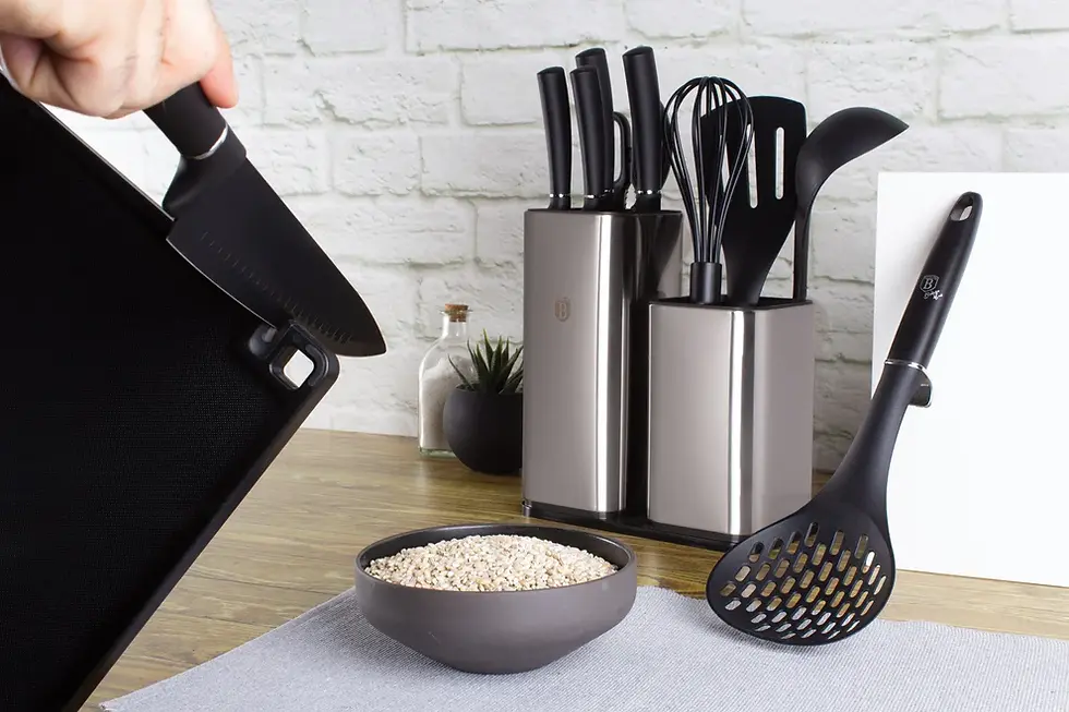 Thumbnail: Berlinger Haus 12-Piece Stainless Steel Knife Set with Stand and Board Black