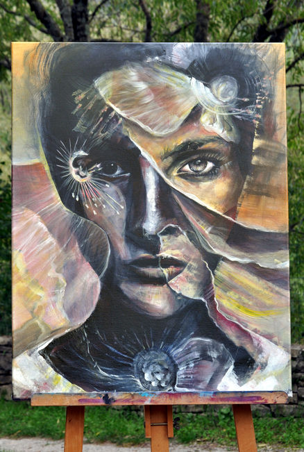 Tableau portrait expressionniste - Bellule Art - Femme aux pétale