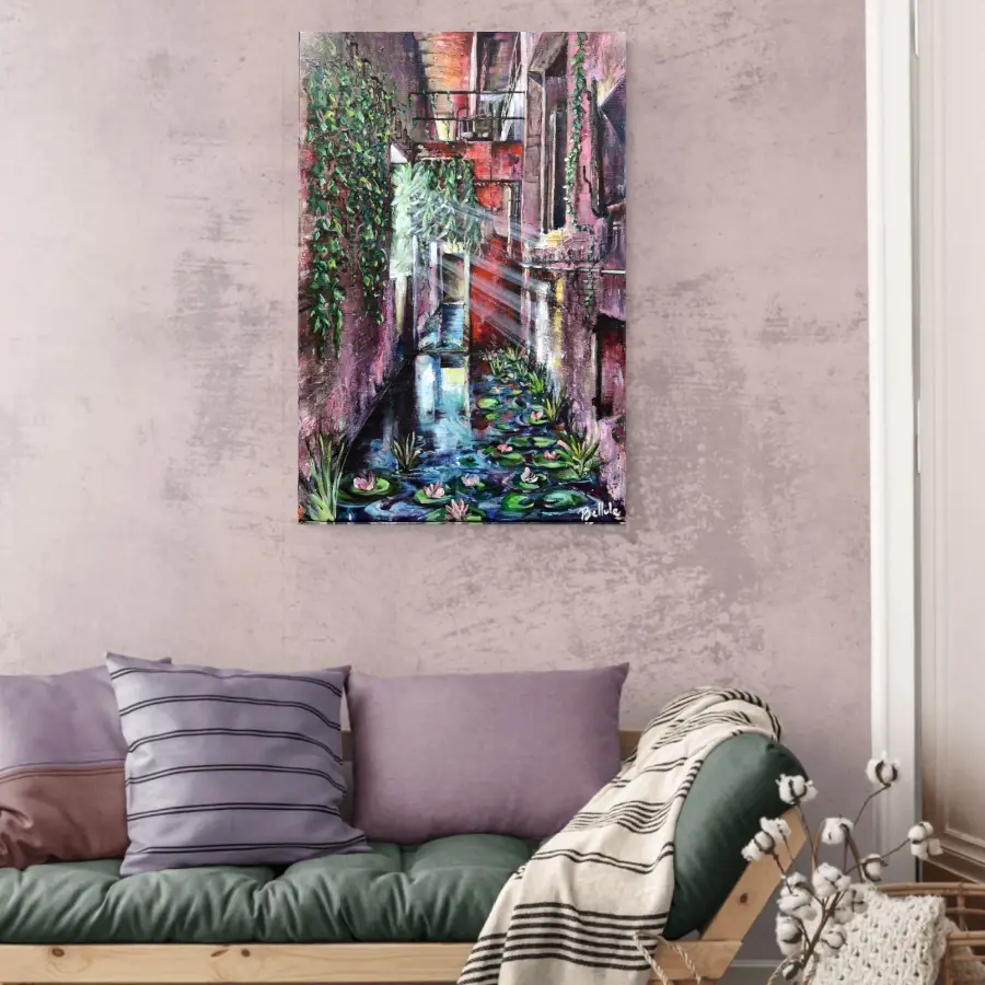 Miniature : Tirage d'art sur toile avec châssis format L du tableau original "Memory of a red wall" par Bellule Art