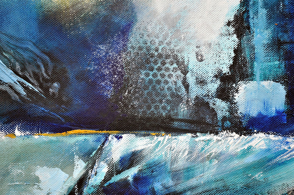 Miniature : Détails du Tableau abstrait coloré bleu "Freezy tangerine" par Bellule Art