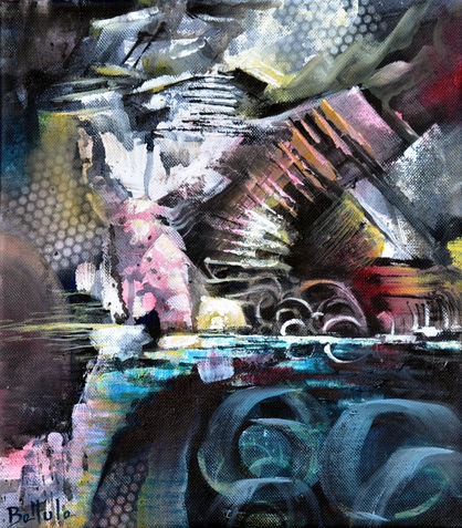 Tableau abstrait coloré 'Sans dessus dessous' par Bellule Art  