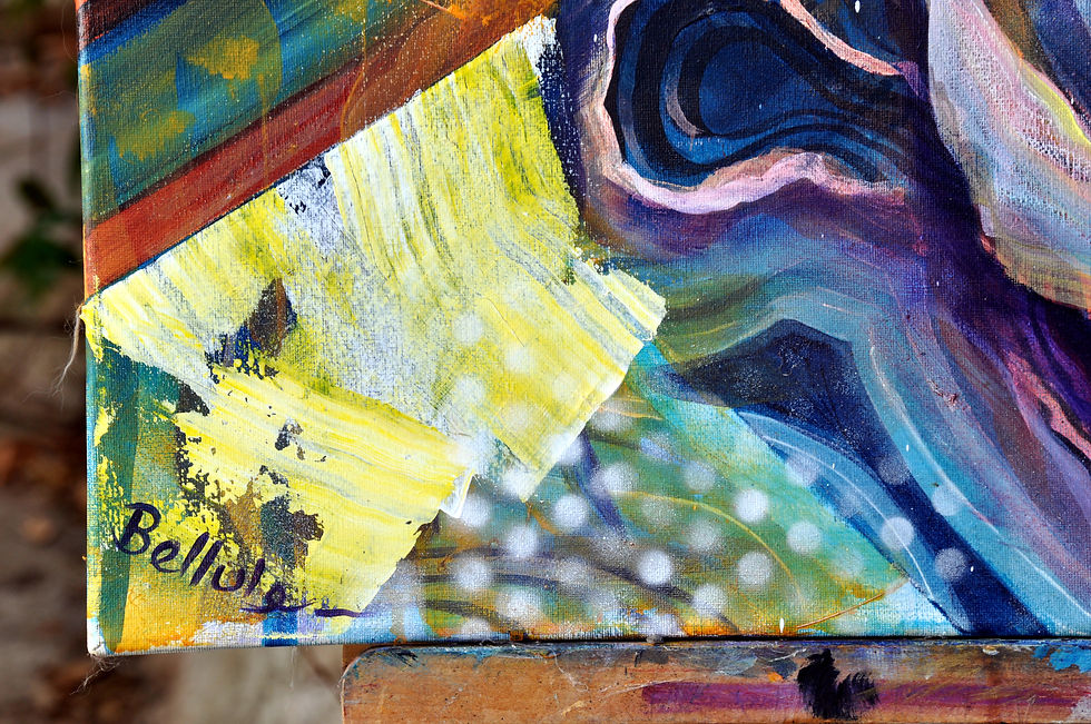 Miniature : Signature du Tableau abstrait coloré "Epicentre" par l'artiste Bellule Art