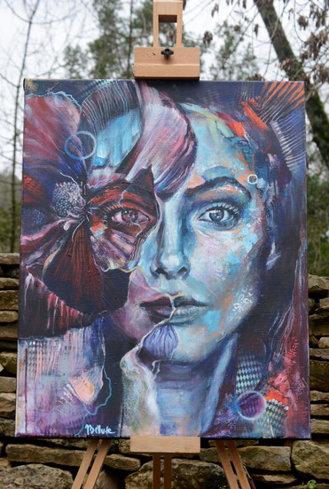 Tableau femme fleurs original "Chrysalis" Par Bellule Art sur chevalet