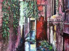 peinture figurative contemporaine 'Memory of a red wall' par l'artiste Bellule Art
