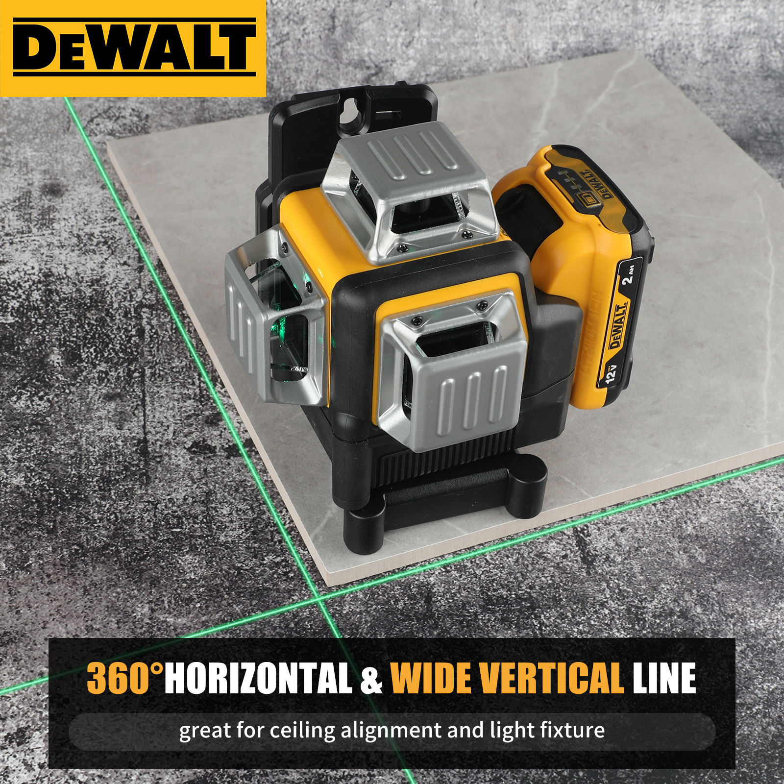 DeWalt DW089LG 12 - Line 3 - Side 360° All - Around Green - Light Laser Level f