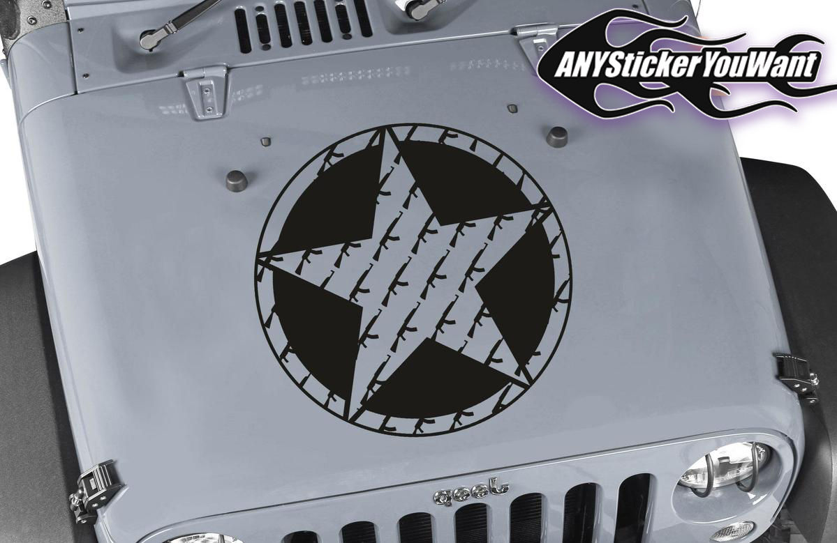 Jeep Gladiator Wrangler Guns on Guns Army Star Hood Stripe Decal Sticker 25