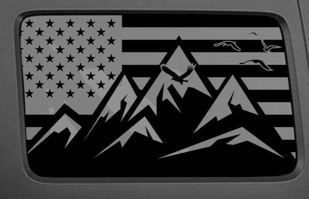 Jeep Wrangler Gladiator American Flag Mountain Side Rear Window Decal 77