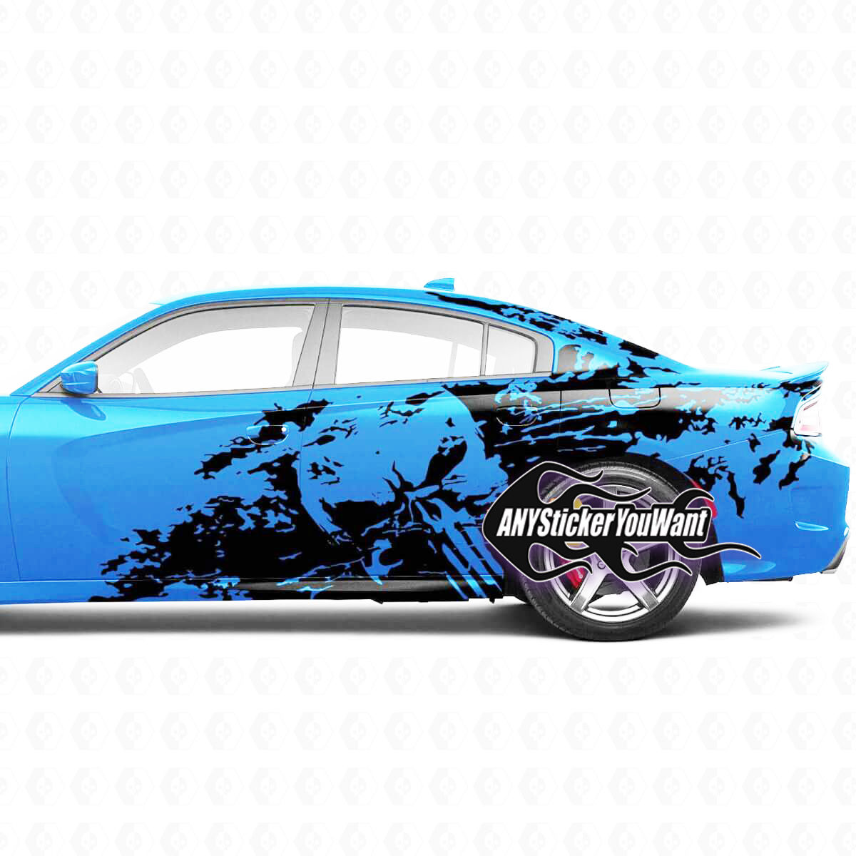 Badass Dodge Challenger Charger Full Side Punisher Grunge Splash Decal Sticker