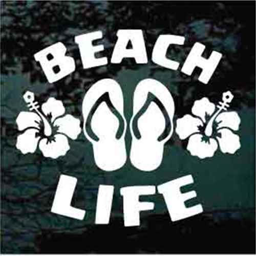 Beach Life Hibiscus Flip Flops Decal Sticker 4