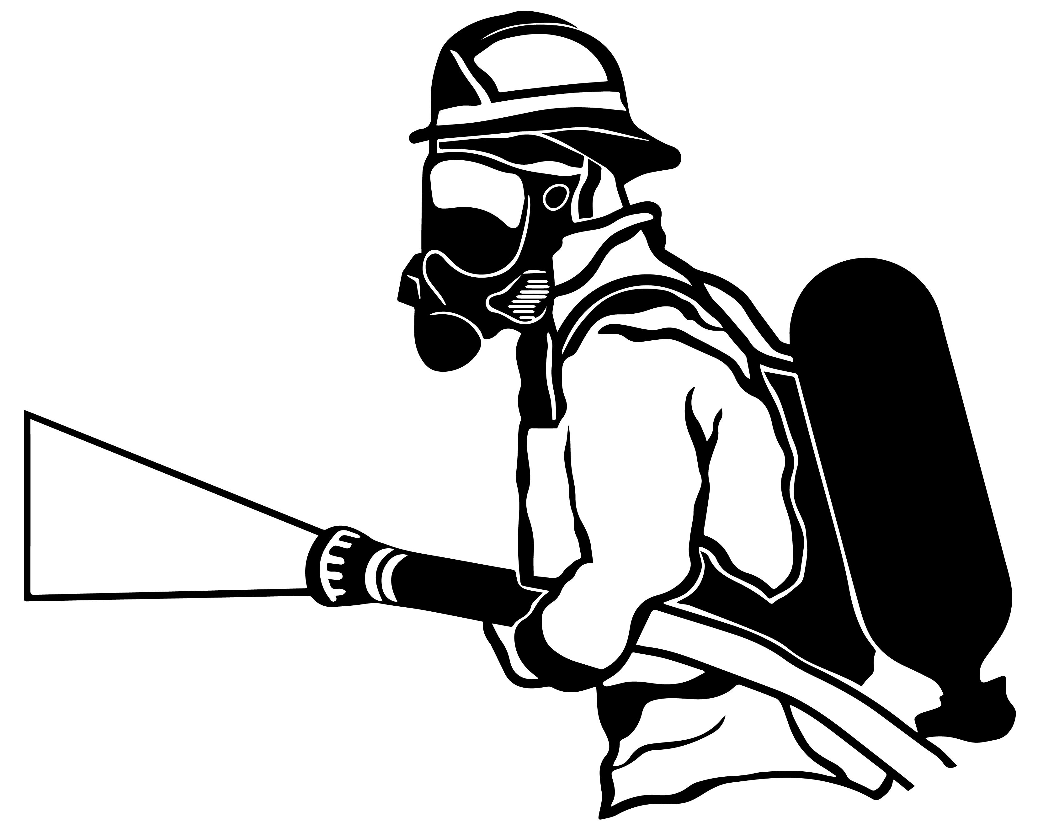 Firefighter with hose decal sticker (add text)