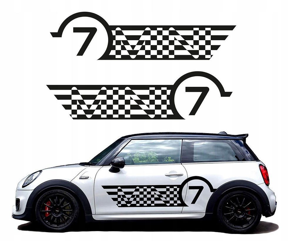 Checkered Mini Cooper 7 Stripes Vinyl Decal Sticker