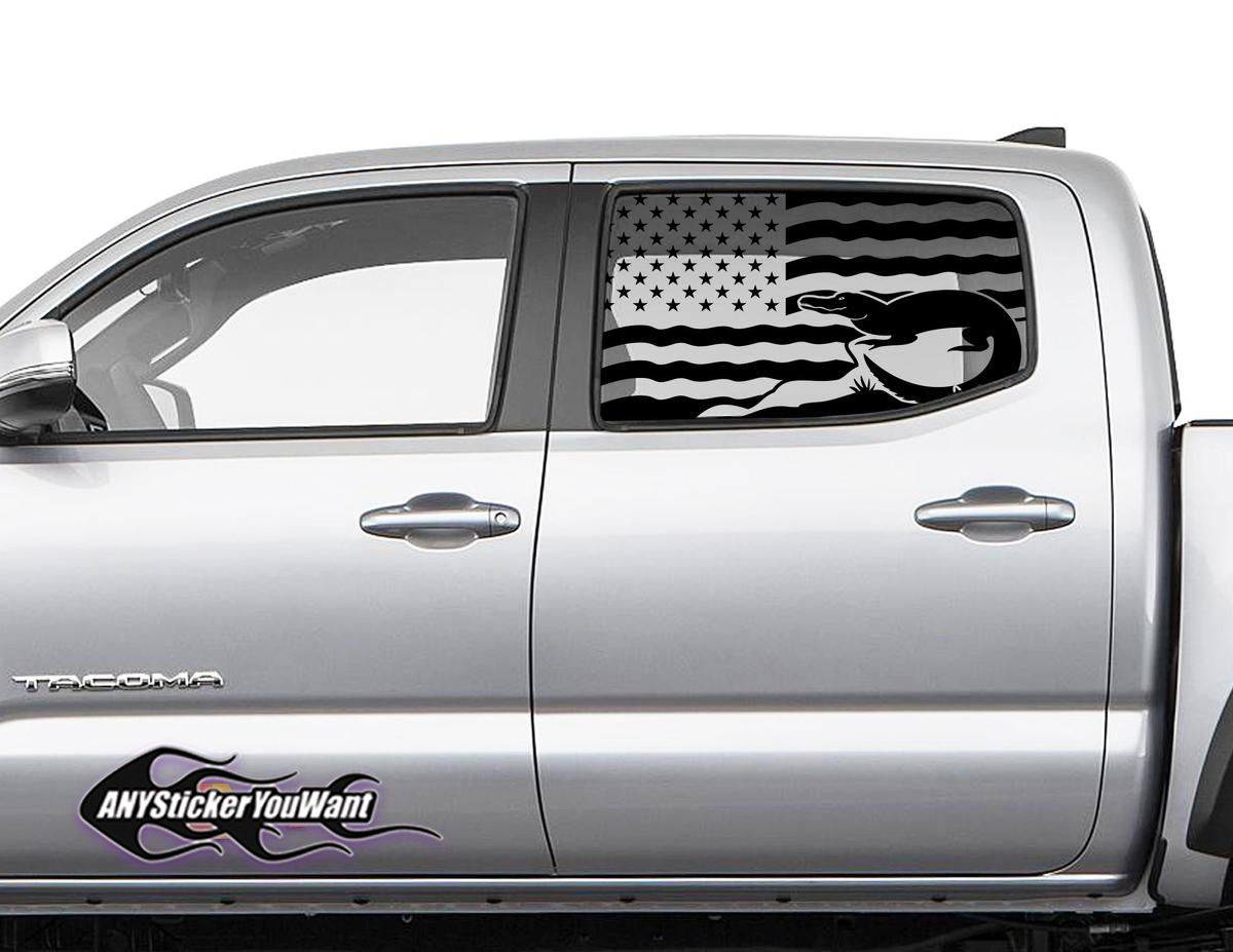 Universal Gator American Flag Rear Window Decal Sticker Set