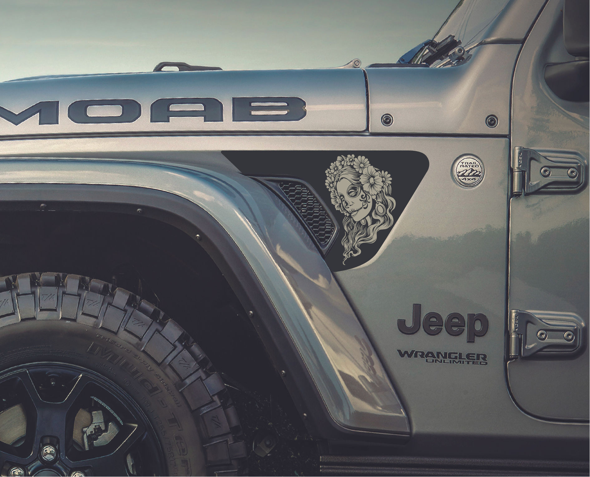 Girly Sugar Skull Jeep Wrangler Fender Vent Decal 2 JL/Jeep Gladiator