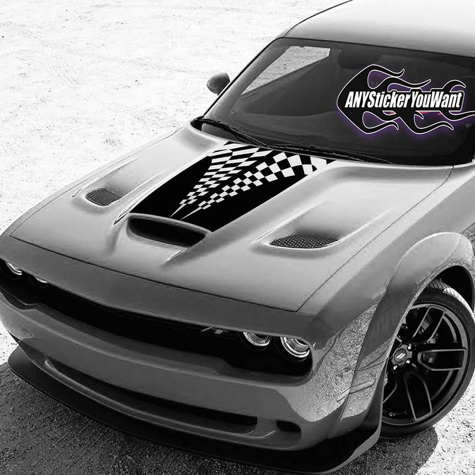 Dodge Challenger Checkered Hood Stripes Decal Sticker