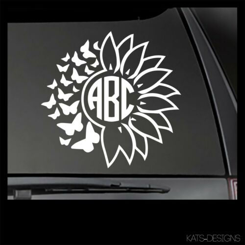 Sunflower and Butterflies Monogram Decal Sticker 3
