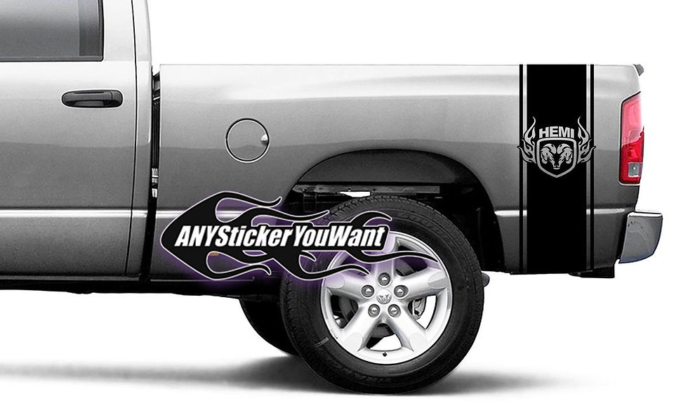 Dodge Ram Flaming Truck Bed Stripes Vinyl Decal Sticker 165