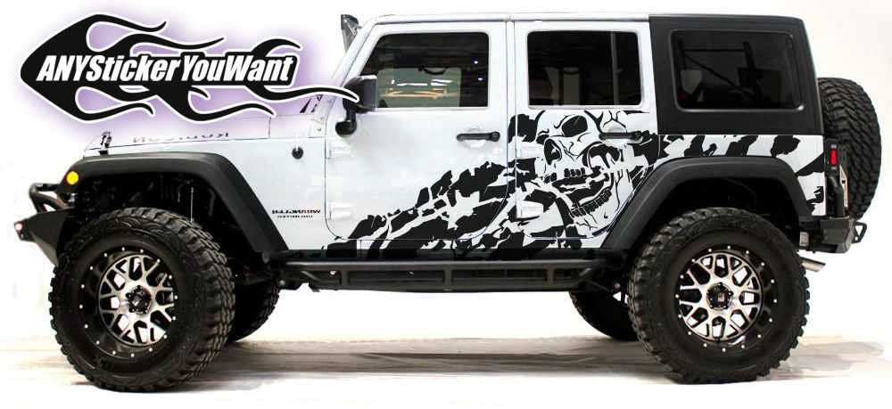 JK Wrangler Full Side Skull Rip Splash Sticker