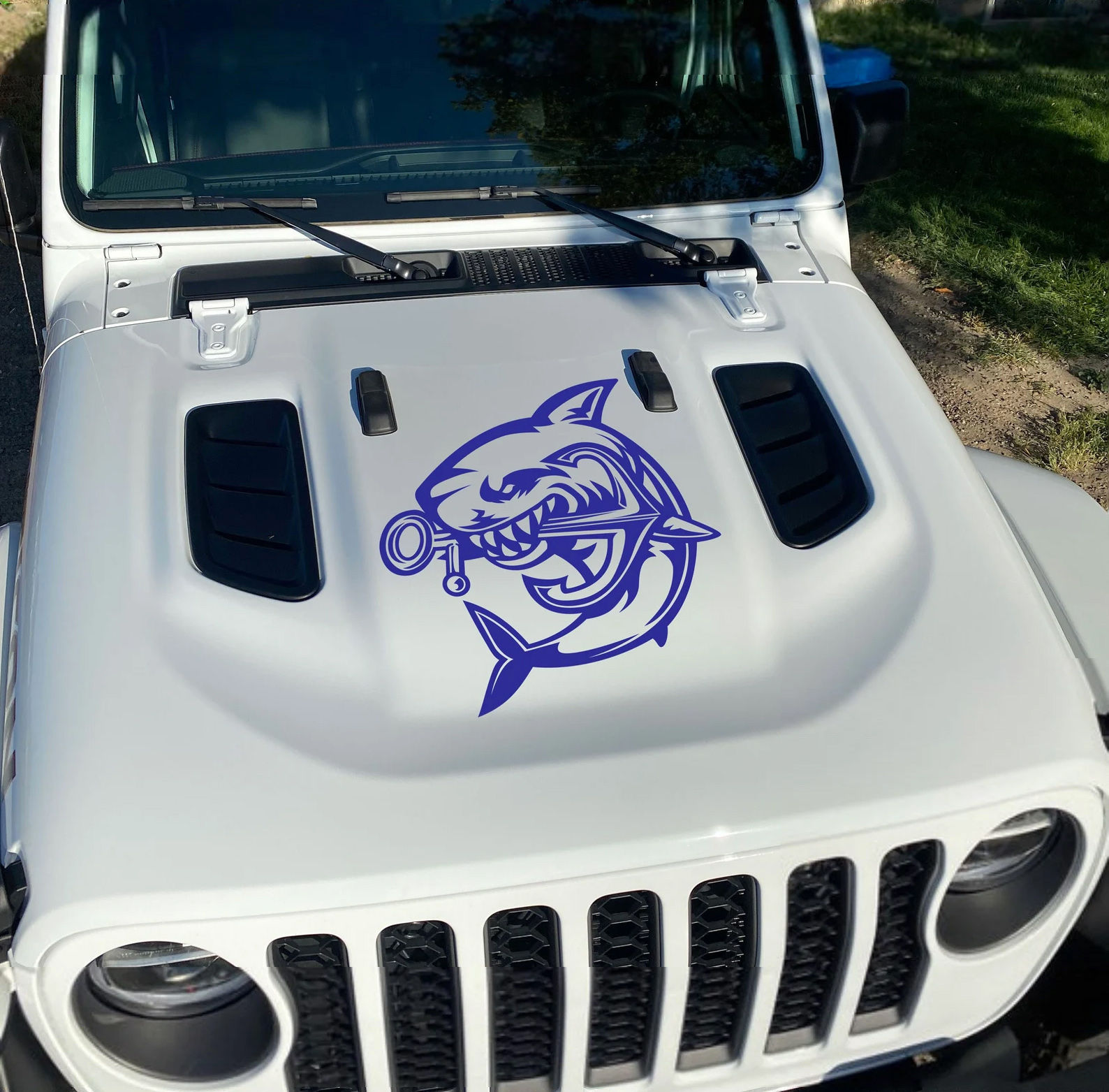 Jeep Wrangler Gladiator Shark Biting Anchor Hood Decal Sticker 467
