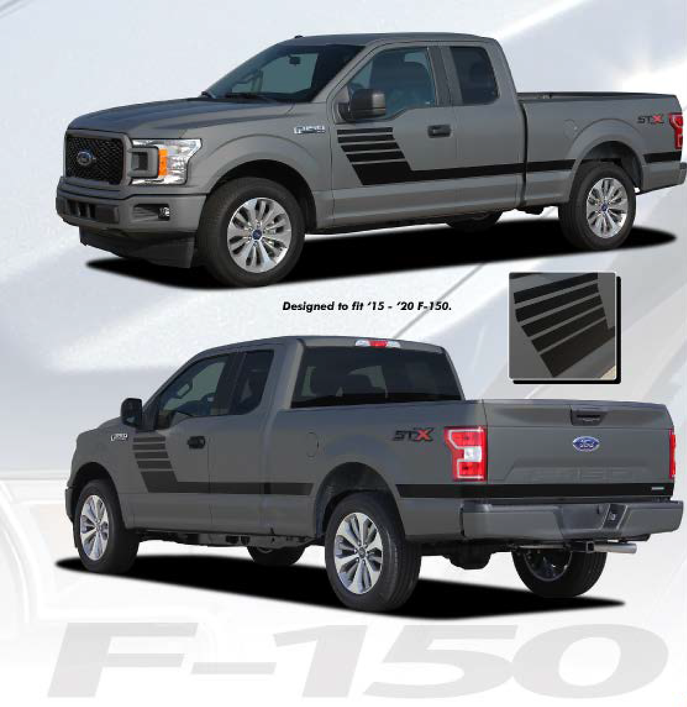 Thumbnail: Ford F-150 LEAD FOOT Hood and Full Side Hockey Stripes Vinyl Decal Sticker