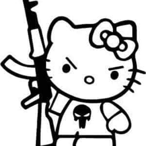 Military Hello Kitty Punisher Shirt AK Decal Sticker | ANYStickerUWant.com