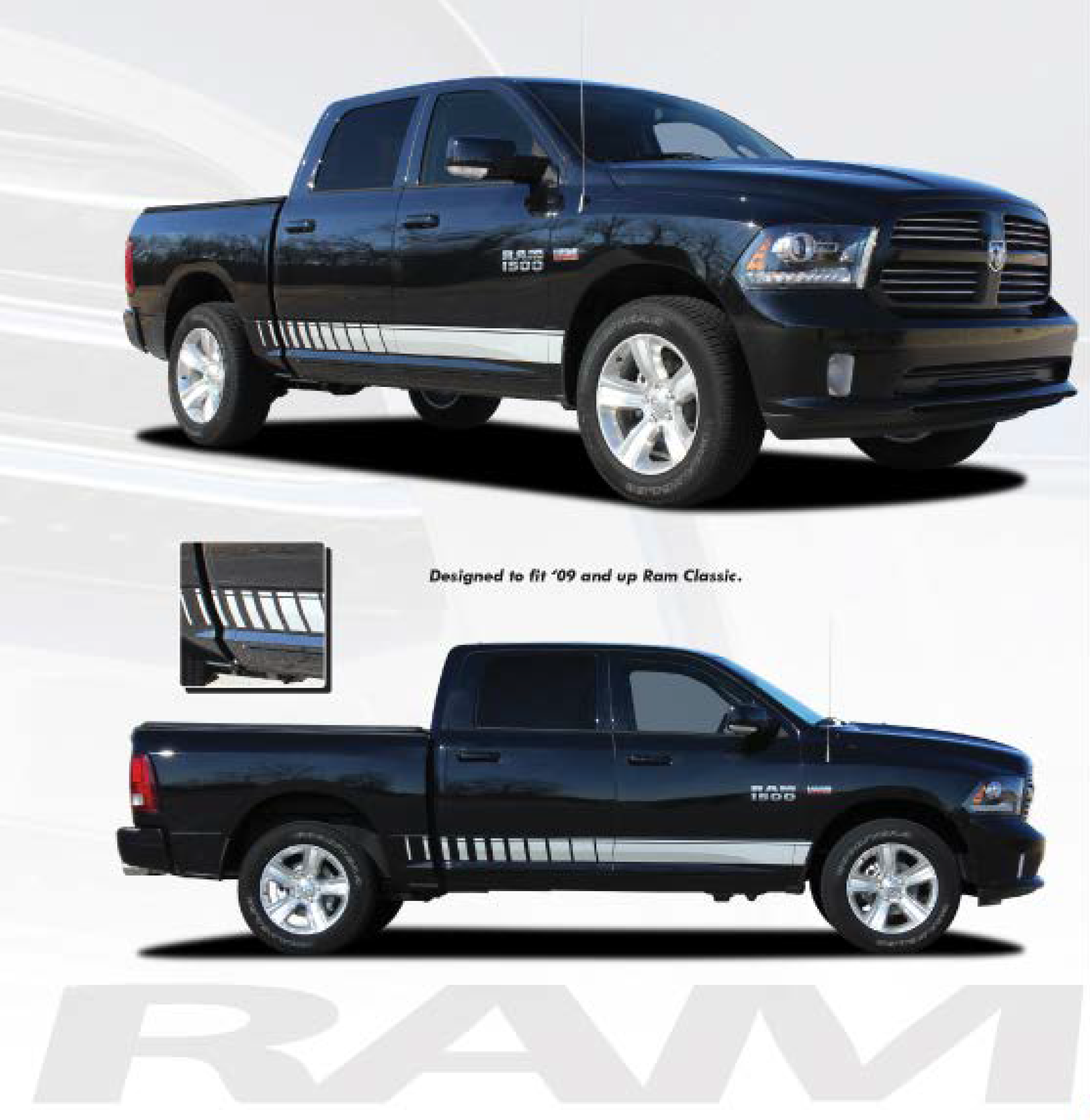 Dodge Ram ROCKER STROBES Side Stripes Vinyl Decal Sticker