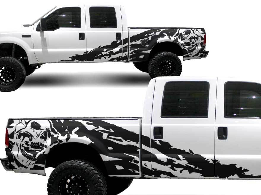 Universal Ford F150 F250 F350 Tattered Ripped Skull Splash Decal Sticker 62