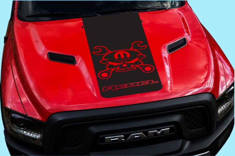 Dodge Rebel Mopar Skull Wrench Hood Stripe Vinyl Decal Sticker 6