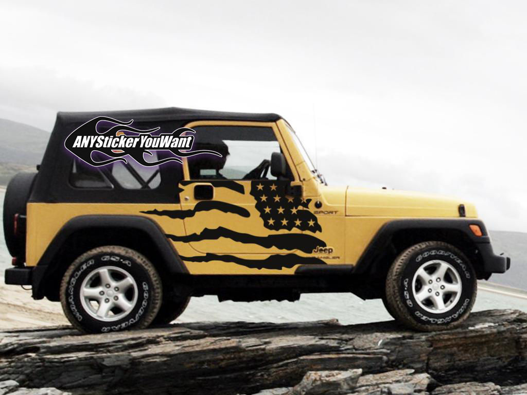 Jeep Wrangler Full Side Distressed U.S. Flag Decal Sticker 86
