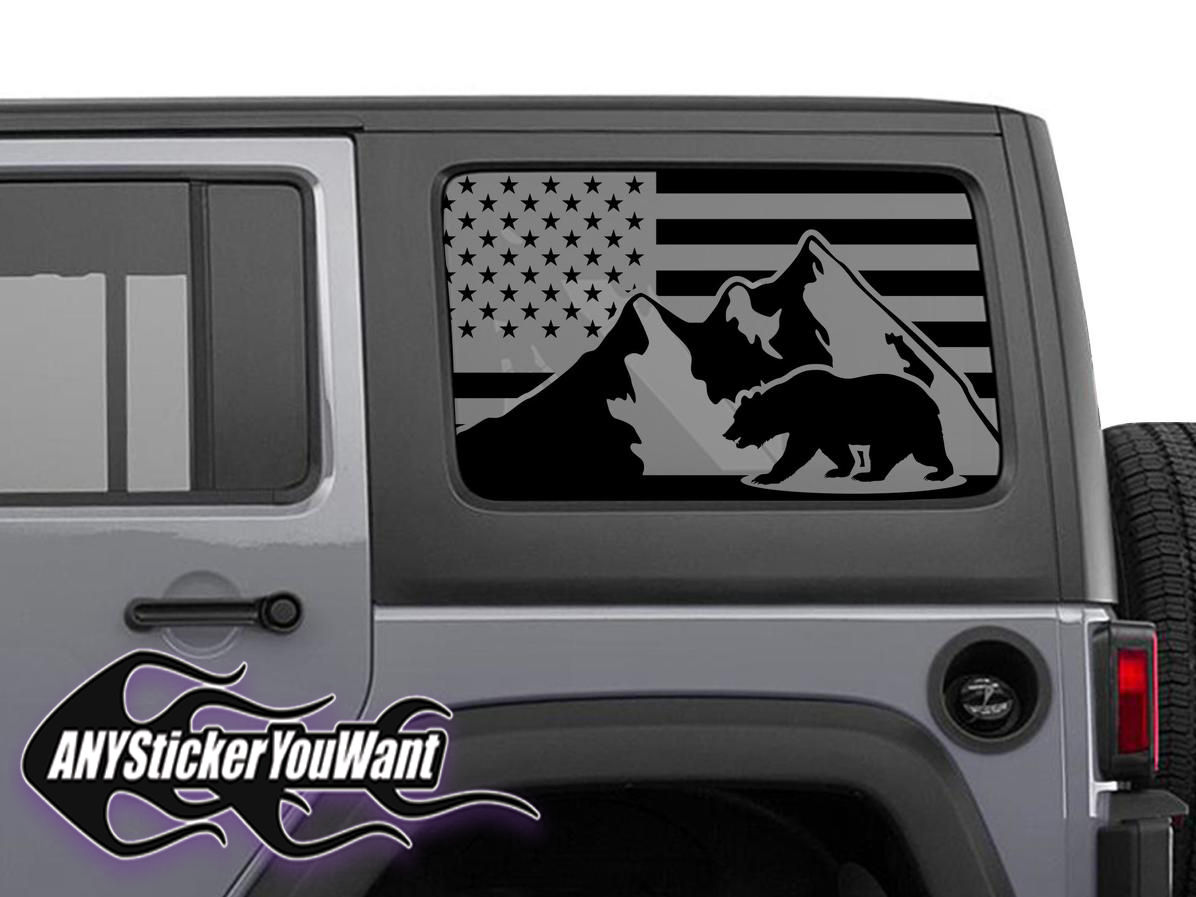 Jeep Wrangler Gladiator American Flag Bear Side Rear Window Decal 70