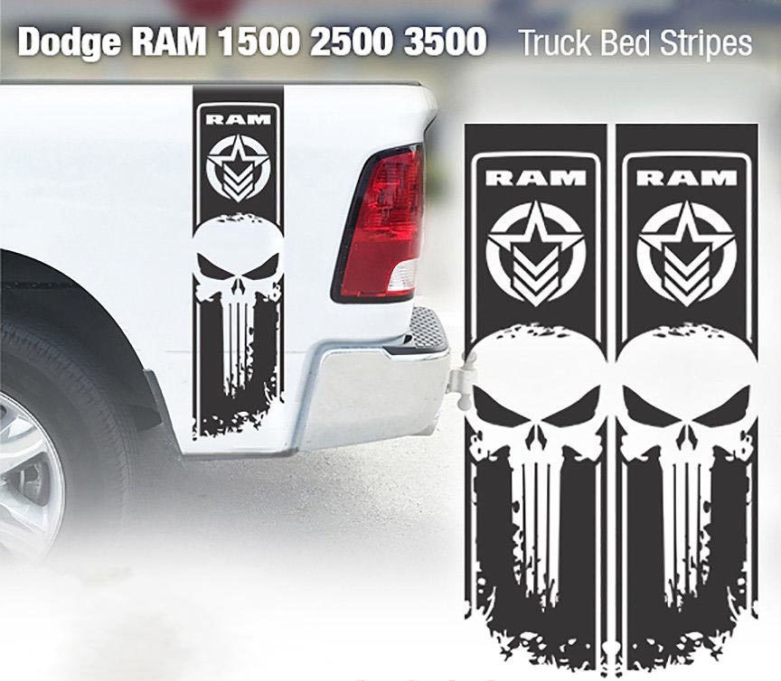Dodge Ram 1500 2500 3500 Punisher Ram Bed Stripe Vinyl Decal Sticker 23