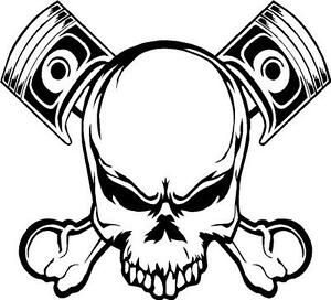 BADASS Skull Pistons Cross Bones Decal Sticker