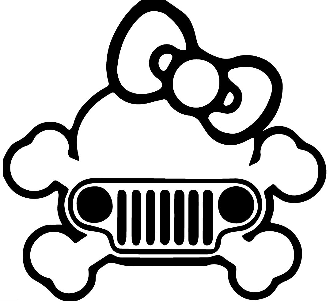 Girly Jeep skull n cross bones decal sticker