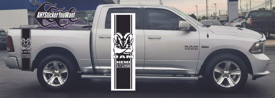 Dodge Muscle Ram Hemi 5.7L Bed Stripes Decal Sticker