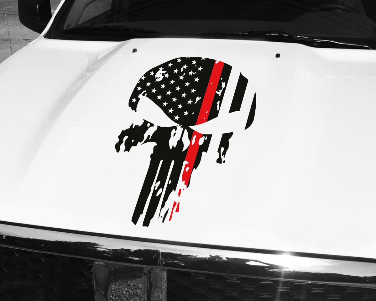 Jeep Wrangler Gladiator Thin Red Line Punisher Hood Decal Sticker 65