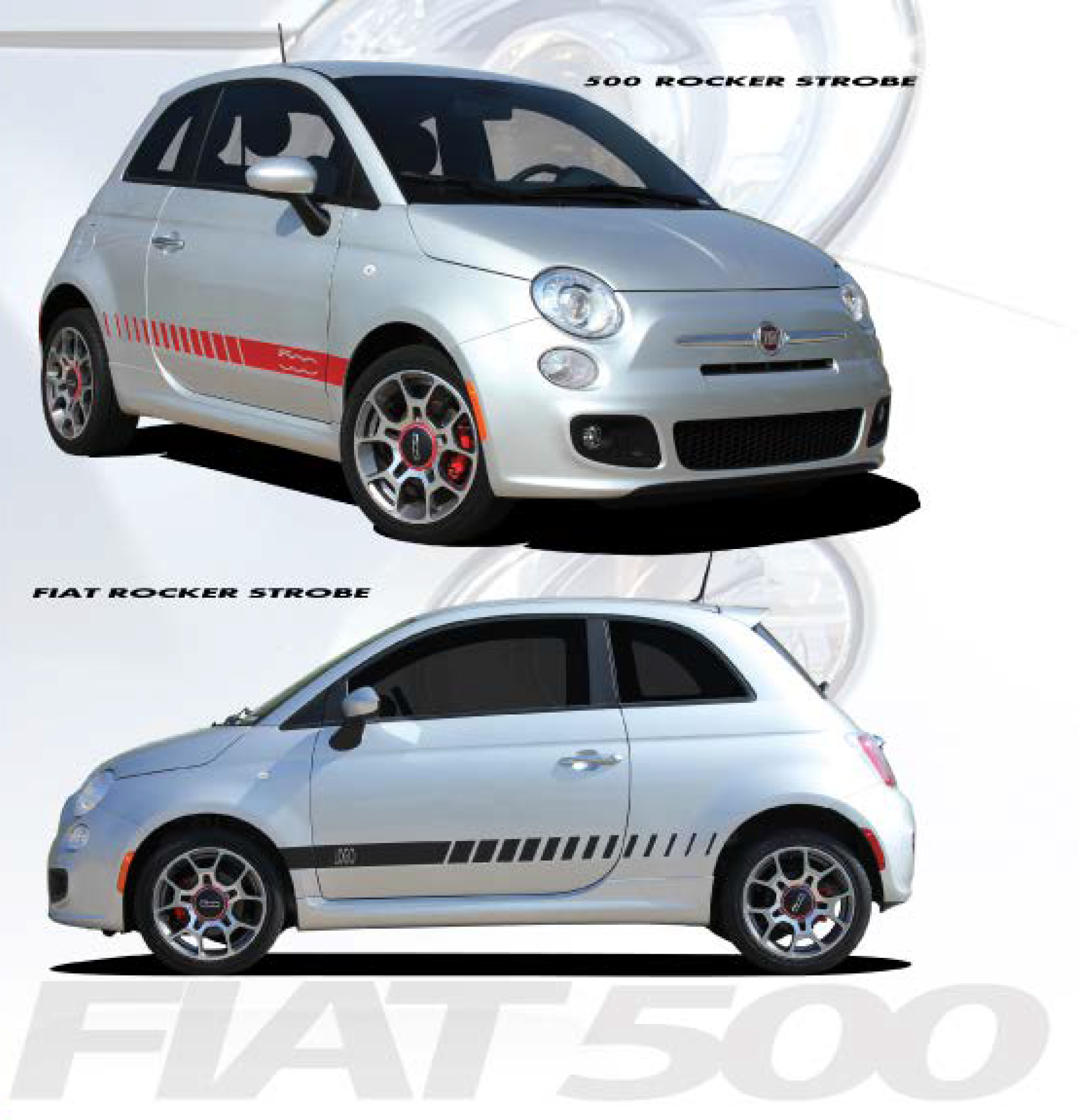 Fiat 500 ROCKER STROBES Side Stripes Vinyl Decal Sticker