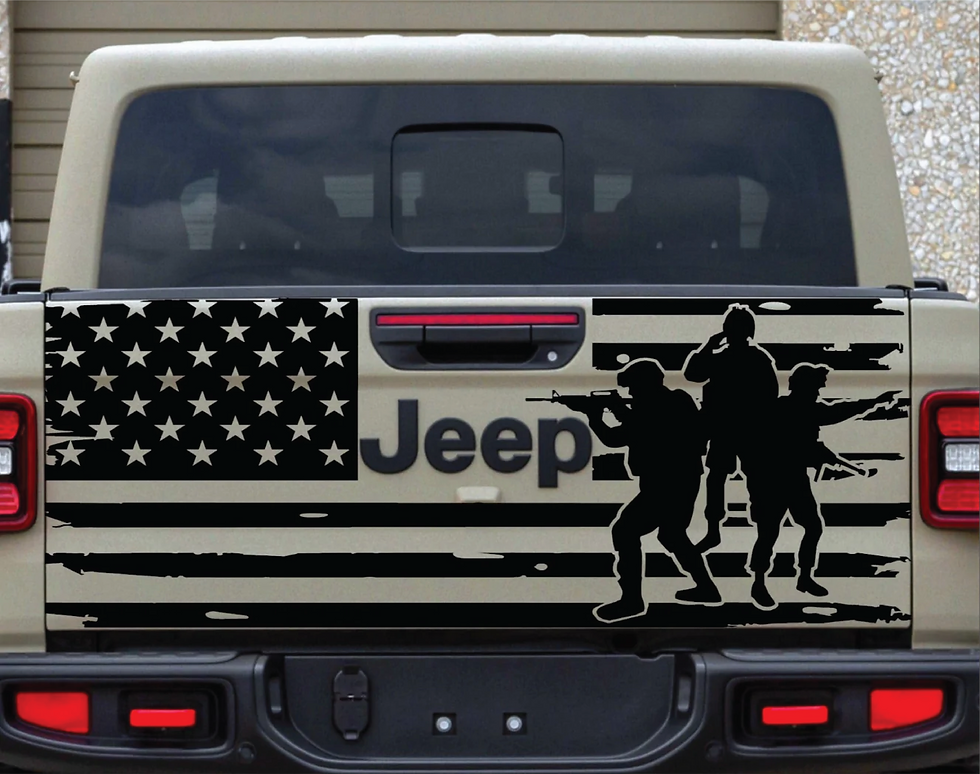 Jeep Gladiator Military Soldier American Flag Tailgate Decal Sticker 55