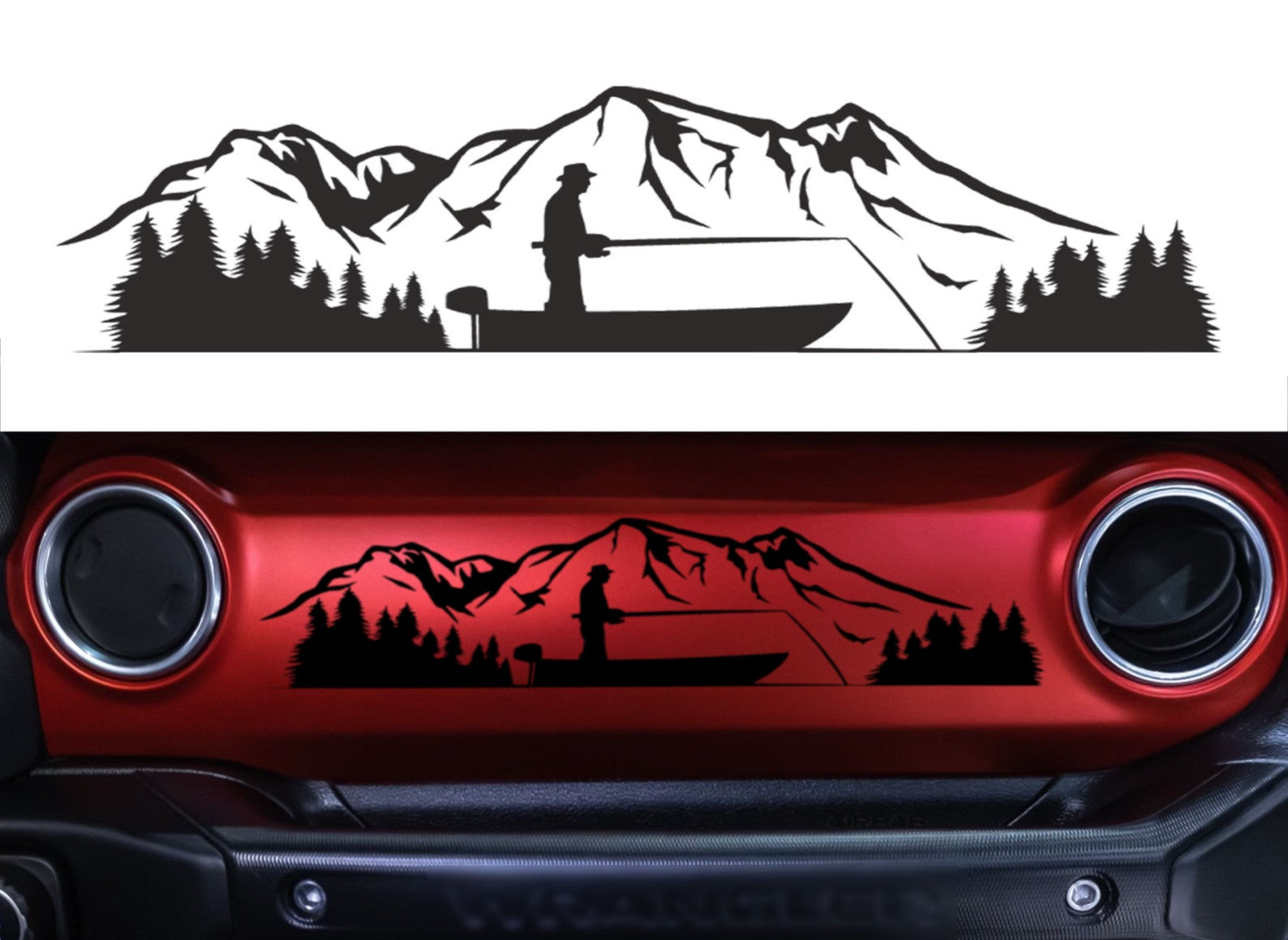 Jeep Gladiator Wrangler Mountain Fishing Dash Board Decal Sticker